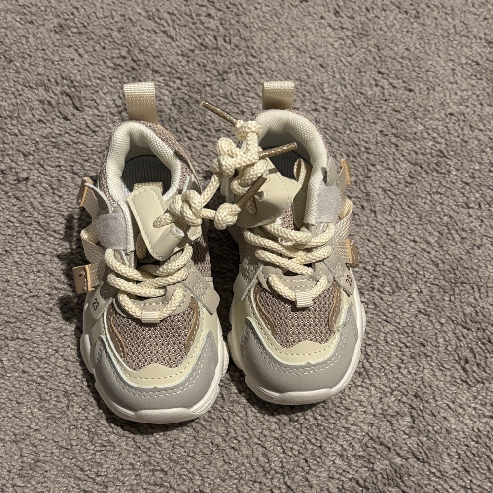 Kids Neutral Beige & Cream Athletic Sneakers
